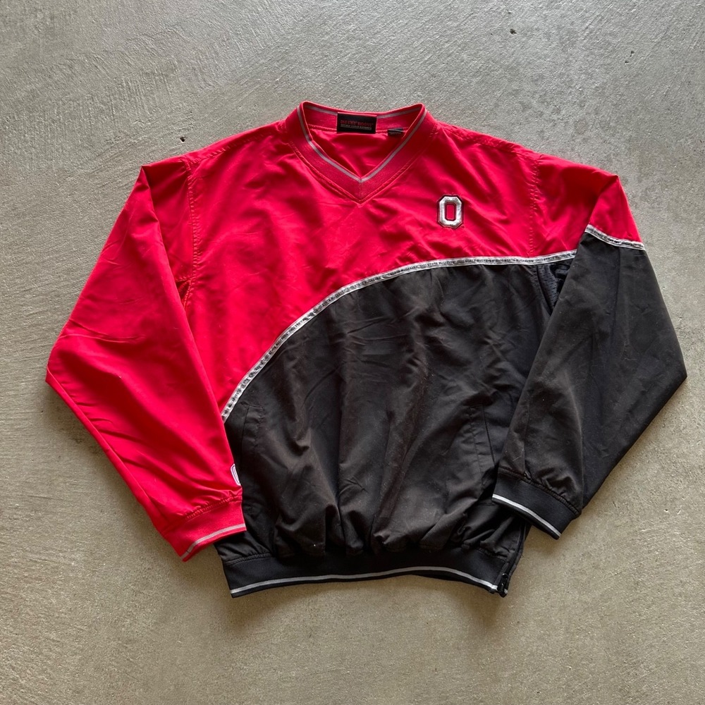 Vintage Ohio State Windbreaker Jacket Size‎ XL Red Black Pullover Buckeyes NCAA
